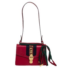 Gucci Red Leather Small Web Chain Sylvie Shoulder Bag