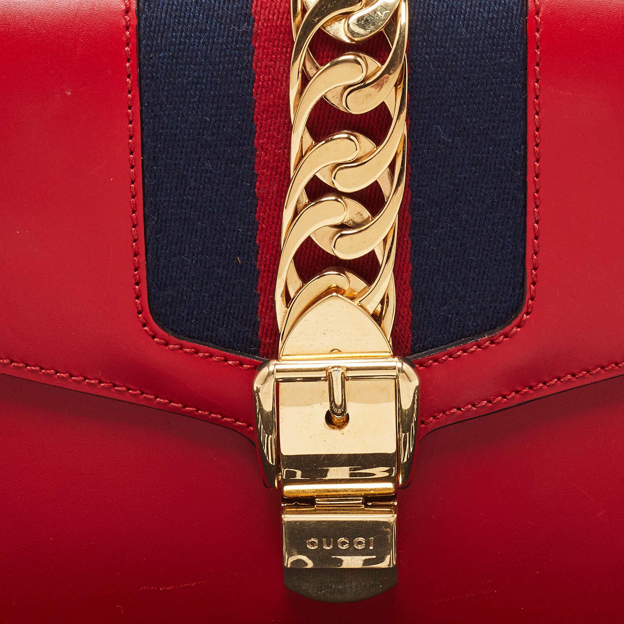 Gucci Red Leather Small Web Sylvie Shoulder Bag For Sale 1
