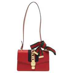 Gucci Red Leather Small Web Sylvie Shoulder Bag
