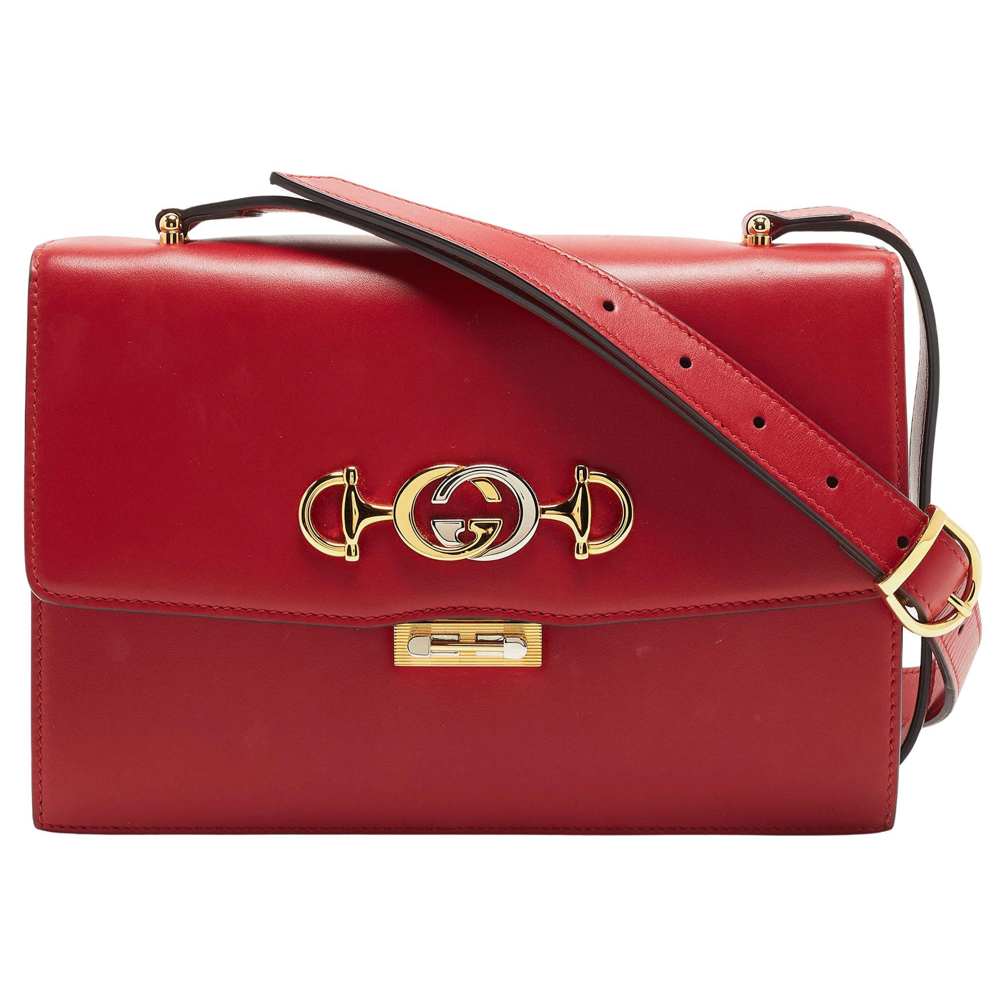 Gucci Red Leather Small Zumi Shoulder Bag For Sale