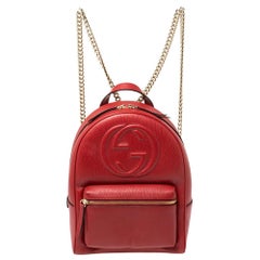 Gucci Red Leather Soho Chain Backpack