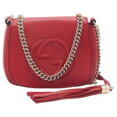 Gucci Red Leather Soho Flap Chain Crossbody Bag