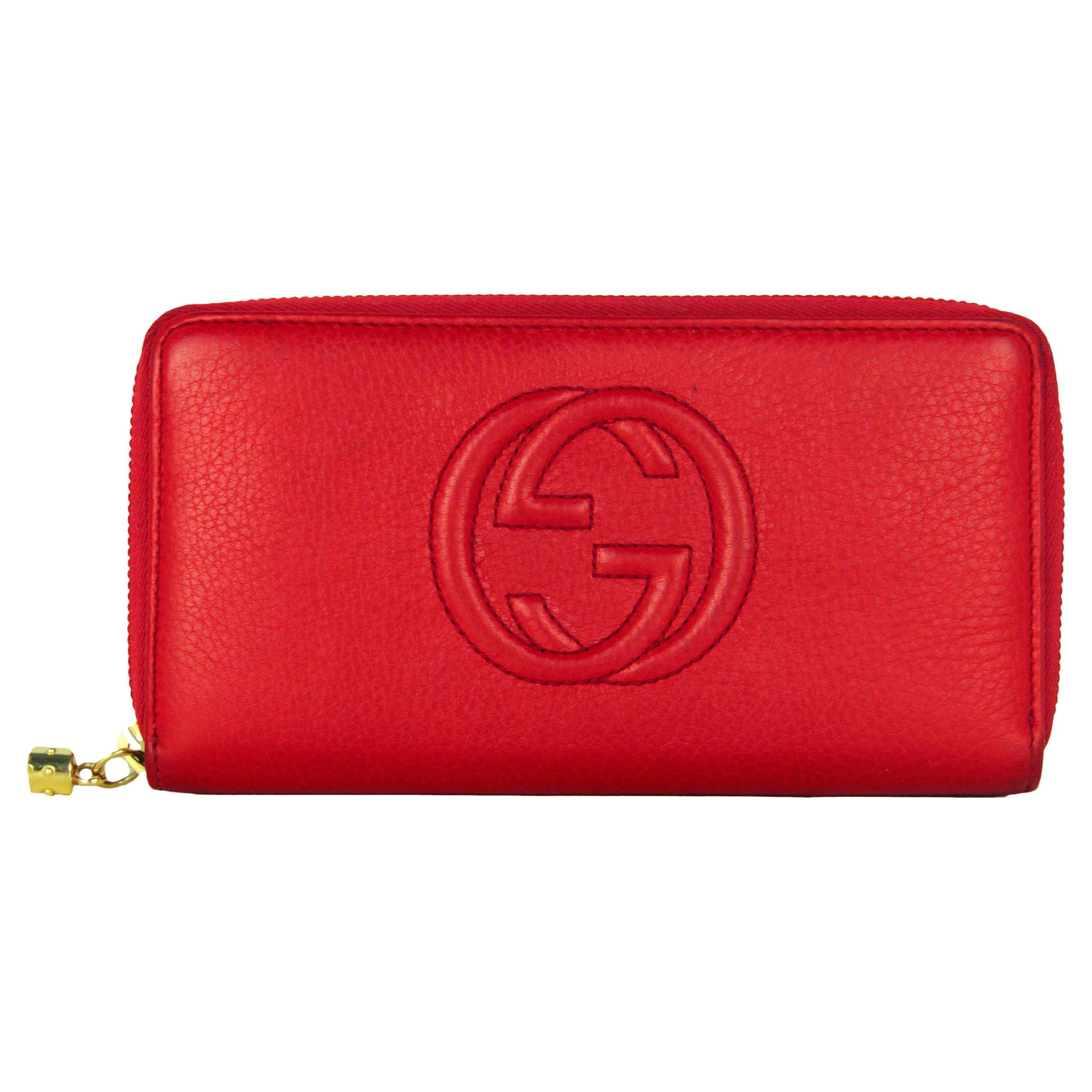 Gucci Red Leather Soho Zippy Logo Wallet
