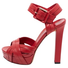 Gucci Red Leather Strappy Platform Sandals Size 37.5