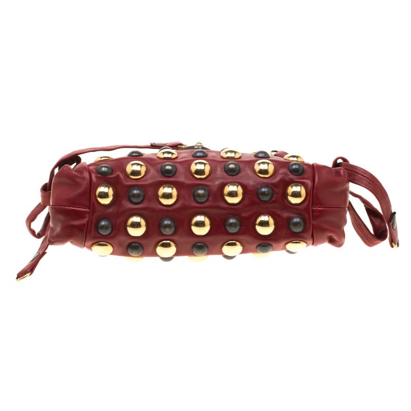 Women's Gucci Red Leather Studded Babouska Hysteria Clutch