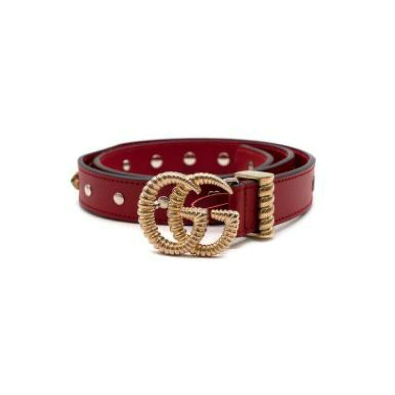Gucci Red Leather Studded Belt - Size 80 In Excellent Condition For Sale In London, GB