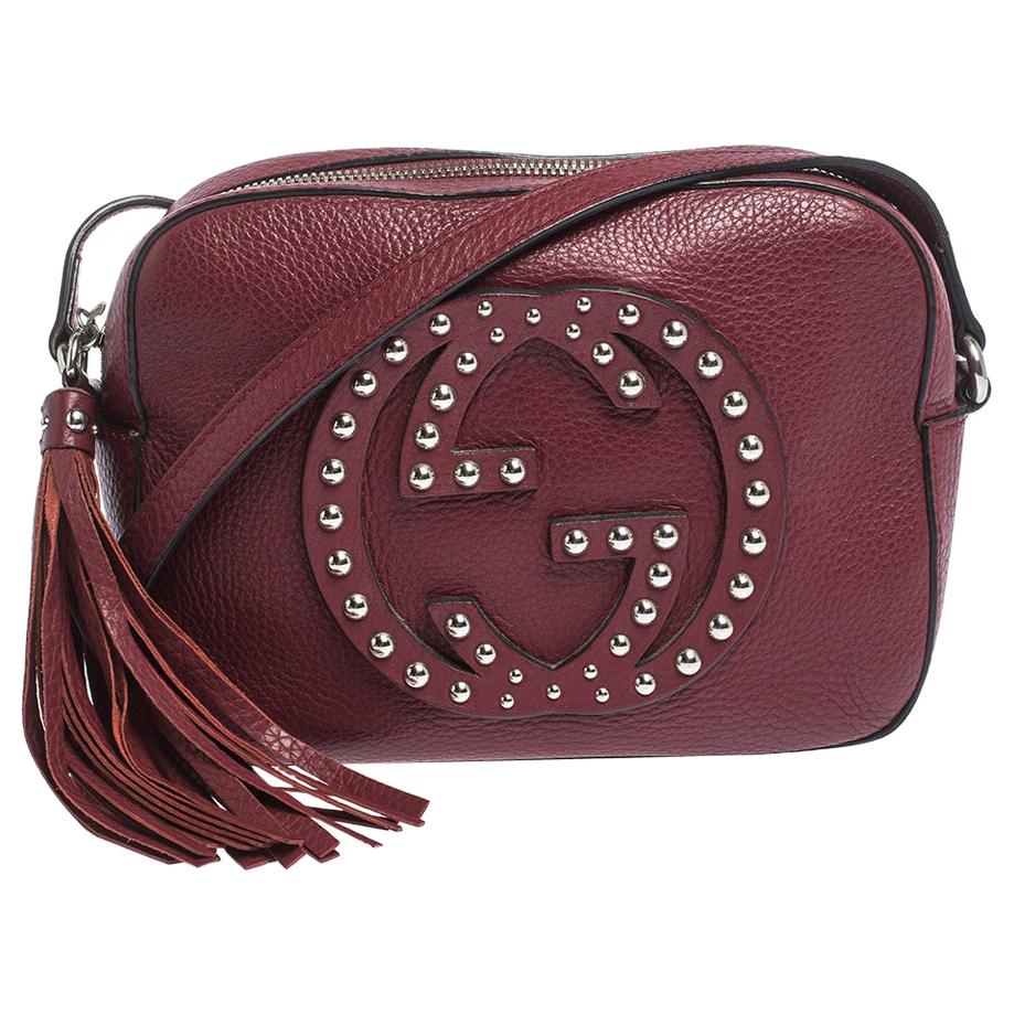 Gucci Red Leather Studded Soho Disco Crossbody Bag