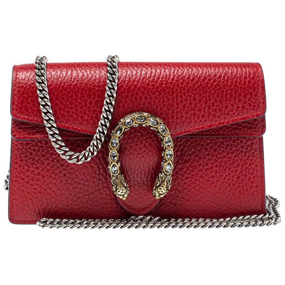 Gucci Red Leather Super Mini Dionysus Crossbody Bag at 1stDibs