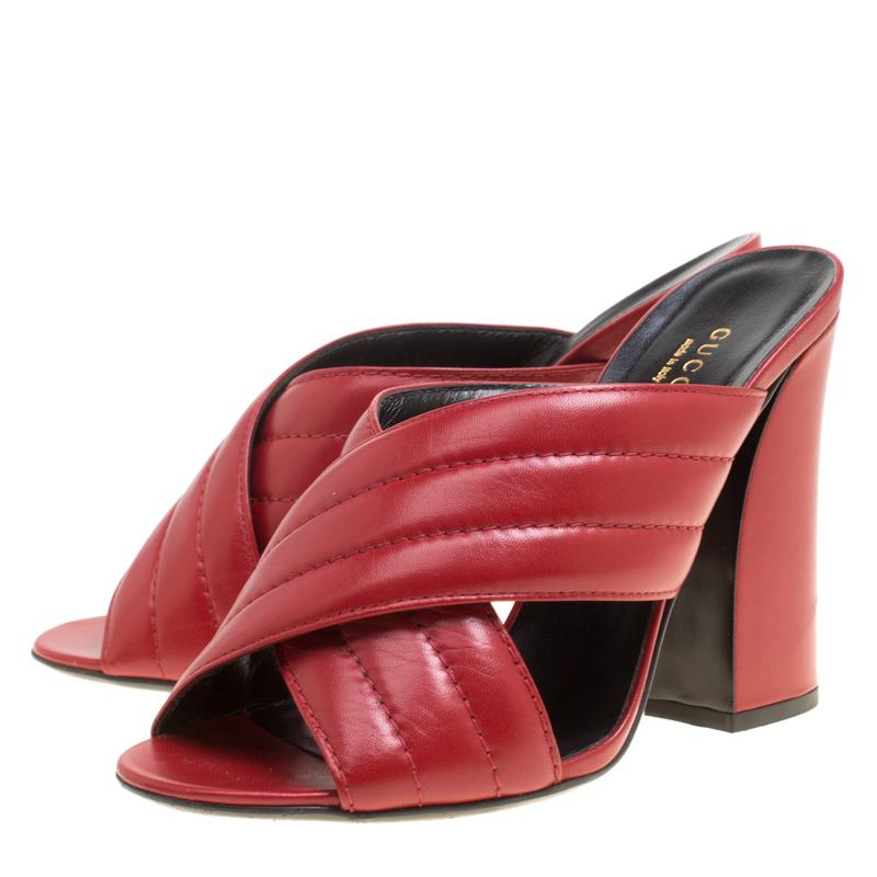 Gucci Red Leather Sylvia Crossover Mules Size 39.5 3