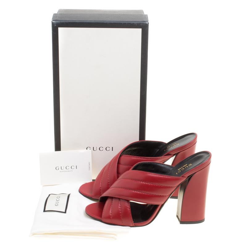 Gucci Red Leather Sylvia Crossover Mules Size 39.5 4