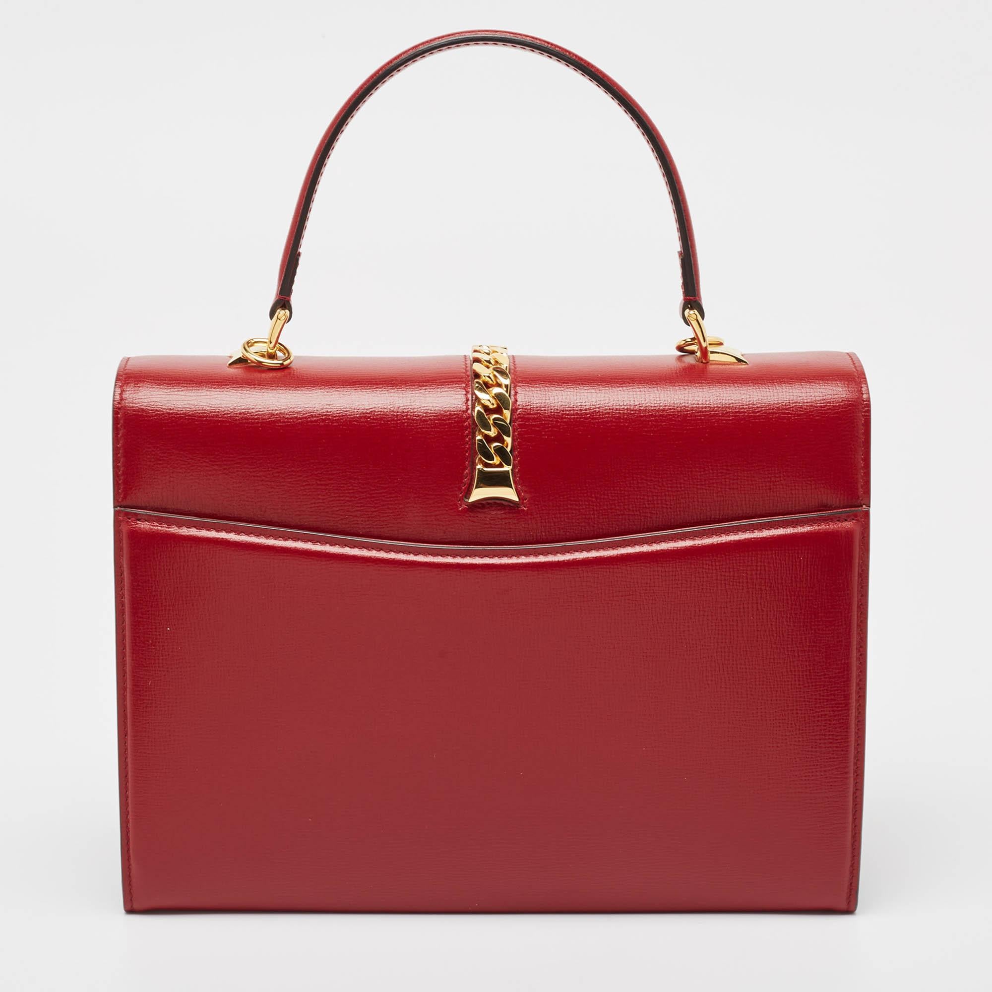 Women's Gucci Red Leather Sylvie 1969 Top Handle Bag