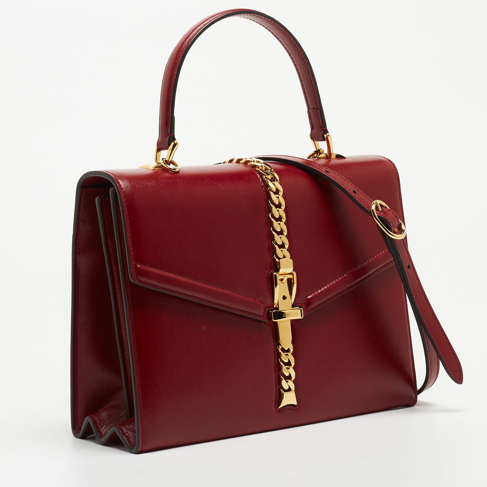 Women's Gucci Red Leather Sylvie 1969 Top Handle Bag