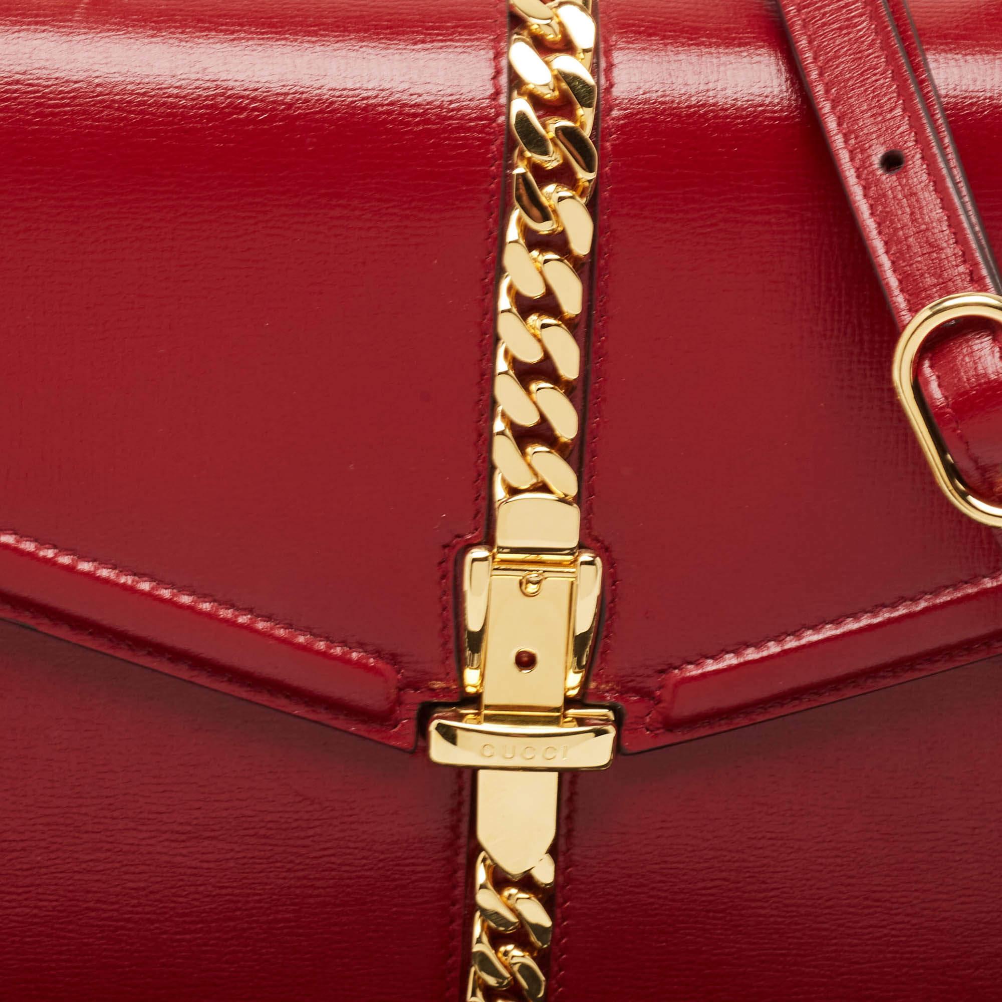 Gucci Red Leather Sylvie 1969 Top Handle Bag 1
