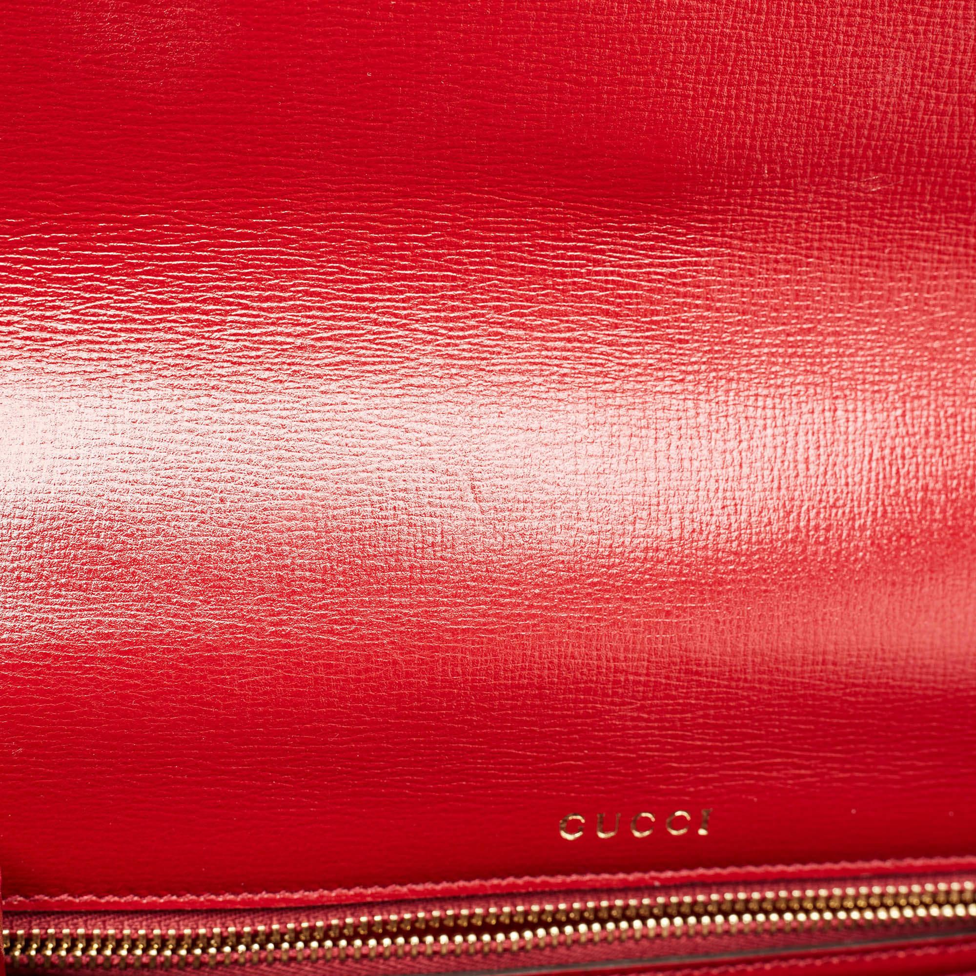 Gucci Red Leather Sylvie 1969 Top Handle Bag 2