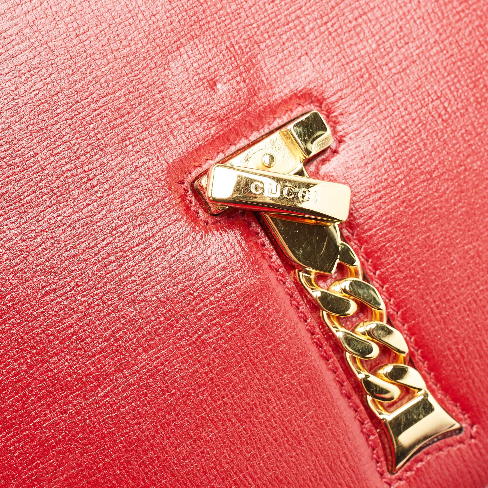 Gucci Red Leather Sylvie 1969 Top Handle Bag 3