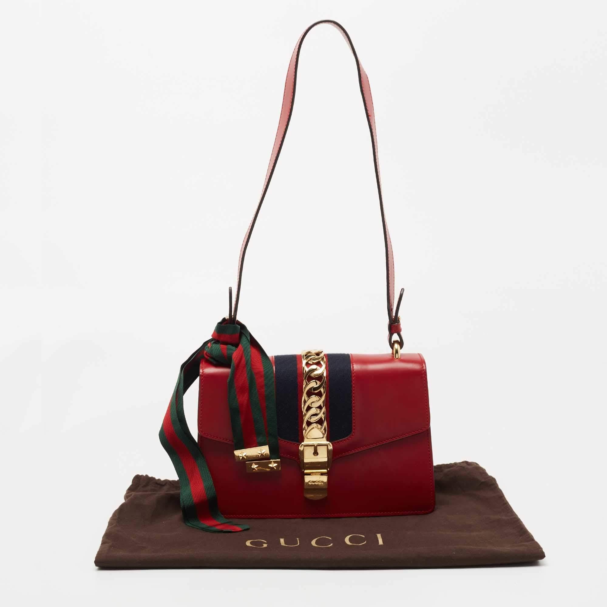 Gucci Red Leather Sylvie Shoulder Bag 13