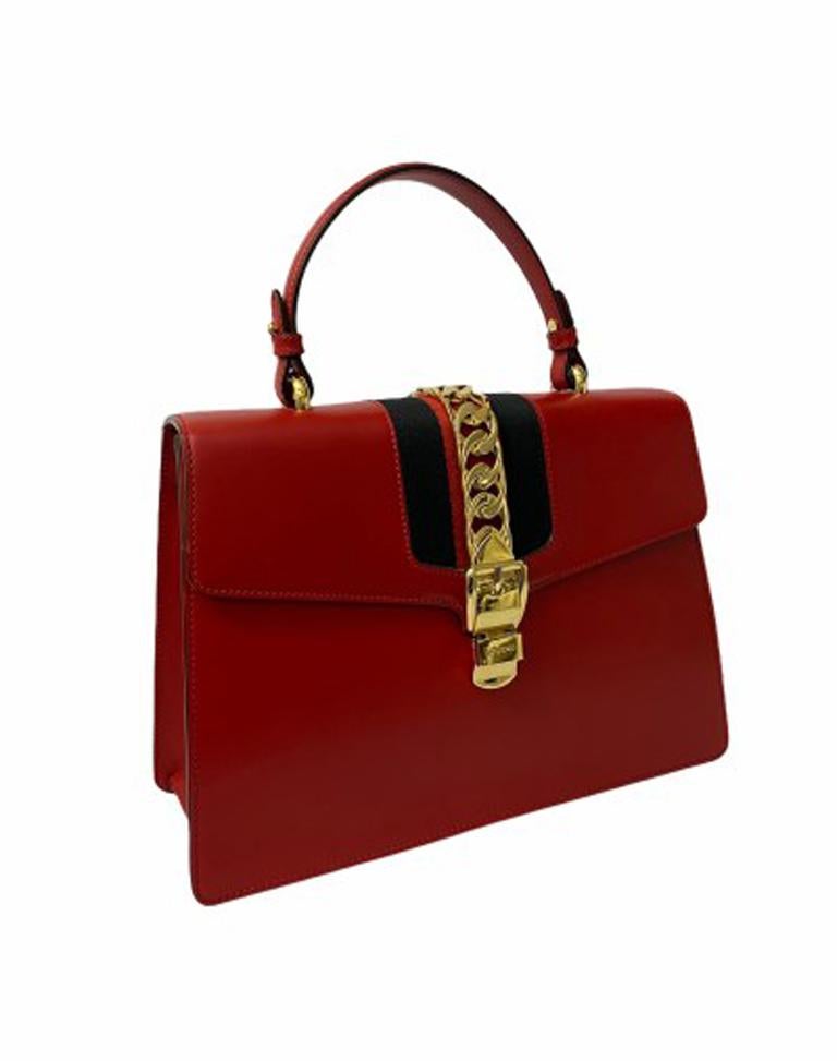 Gucci Red Leather Sylvie Shoulder Bag at 1stDibs red gucci purse