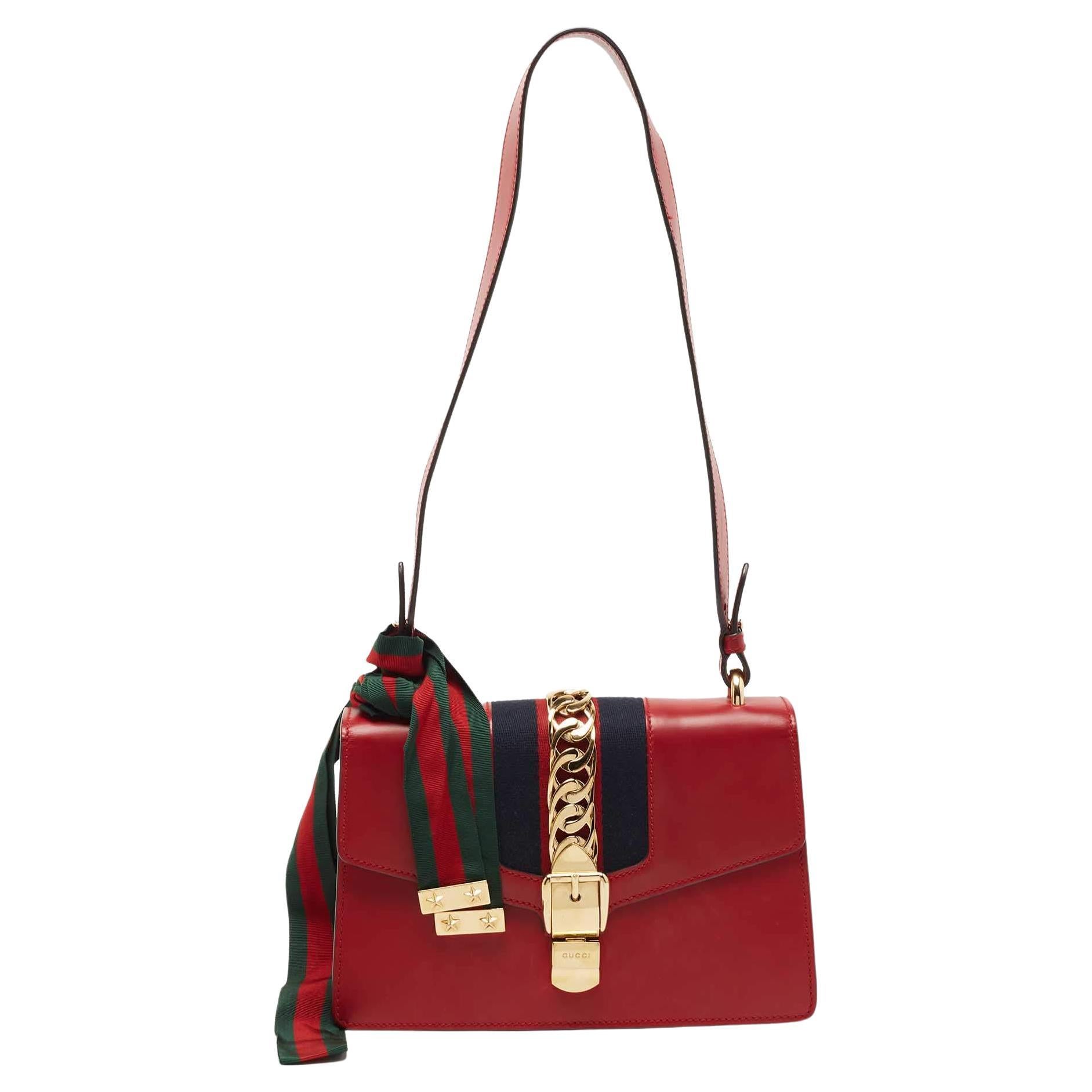 Gucci Red Leather Sylvie Shoulder Bag