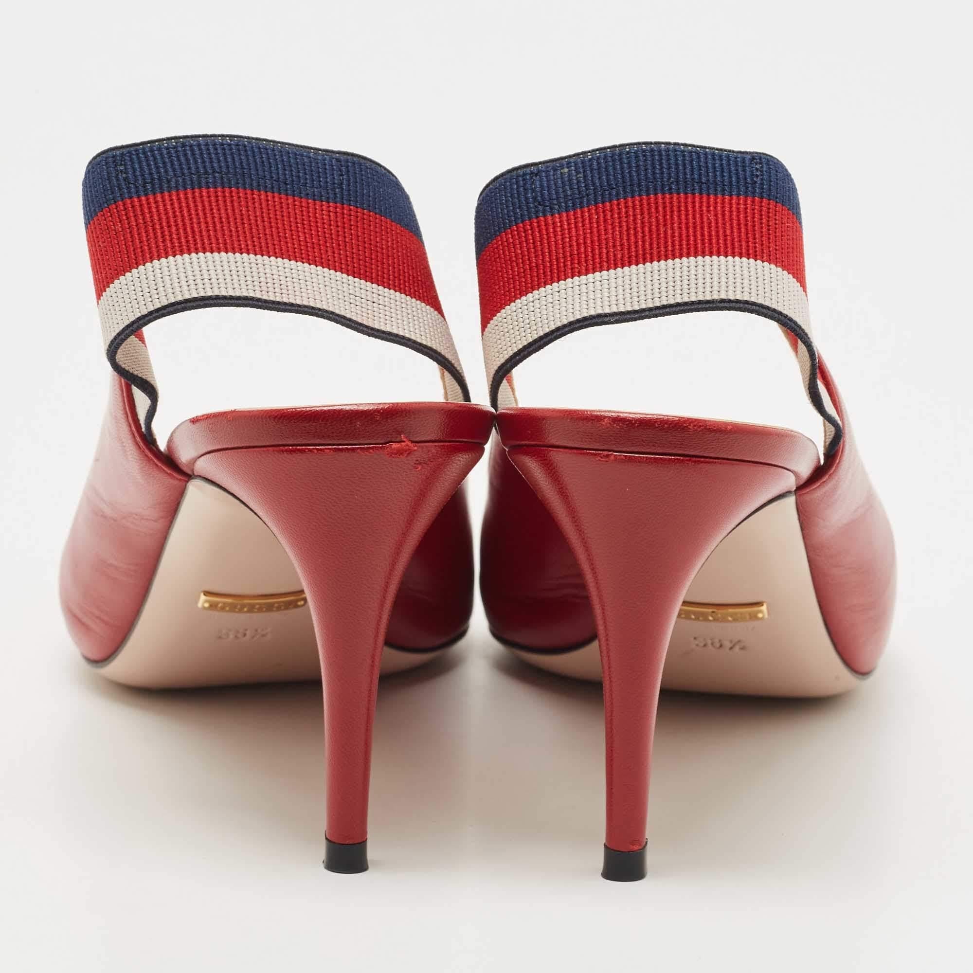 Women's Gucci Red Leather Sylvie Web Slingback Pumps Size 38.5