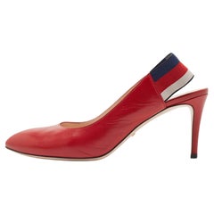 Gucci Red Leather Sylvie Web Slingback Pumps Size 38.5