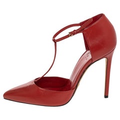 Gucci Red Leather T-Strap D'orsay Pumps Size 38