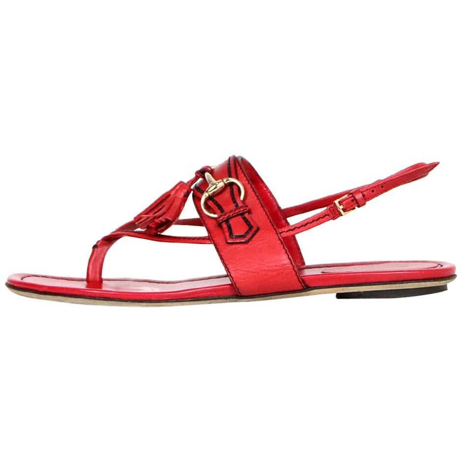 Gucci Red Leather Thong Flat w/ Bit and Tassel sz 38