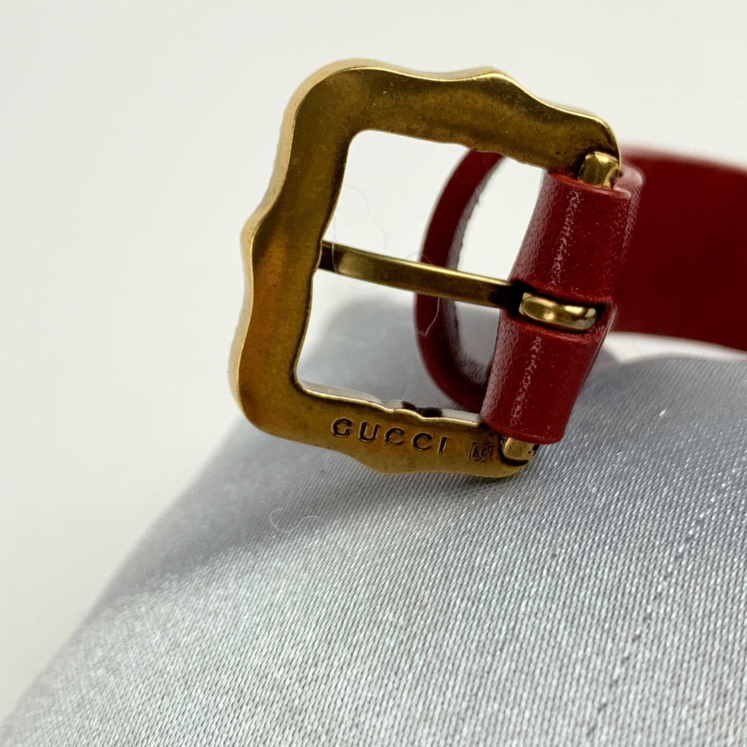 Gucci Bracelet tigre tête de tigre en cuir rouge et cristaux roses jamais porté 2