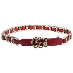 Gucci Red Leather Torchon Chain GG Buckle Belt 90CM