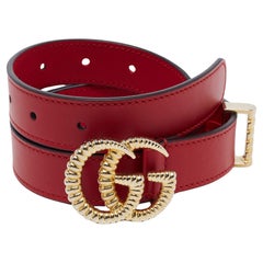 Gucci Red Leather Torchon Double G Buckle Belt 85CM
