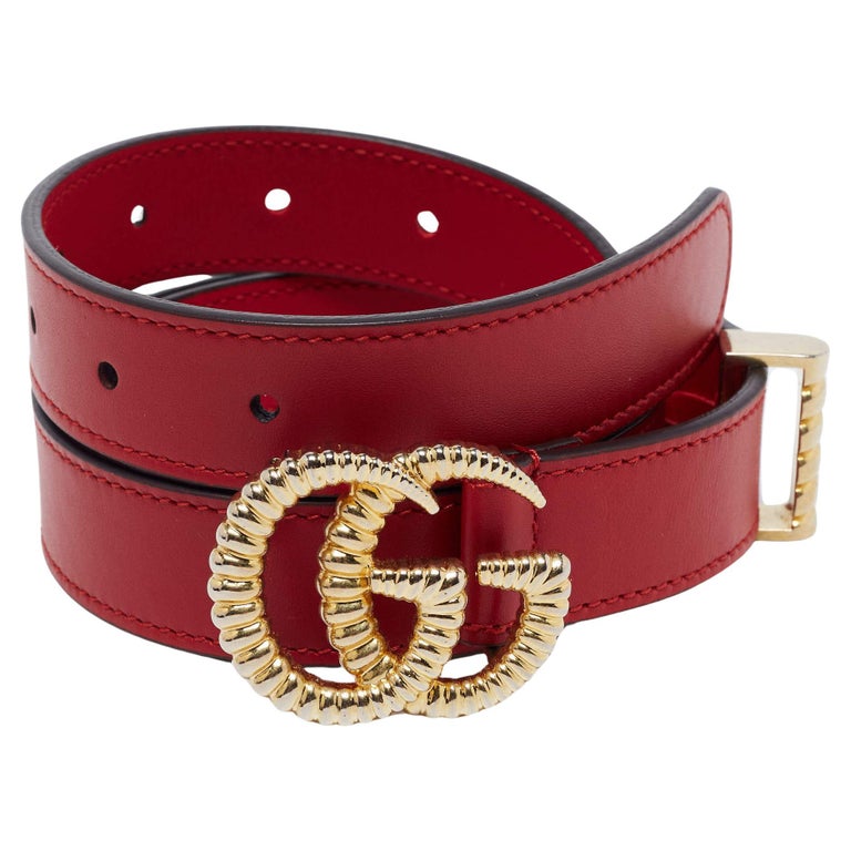 Gucci Black/Red Leather Interlocking G Round Reversible Belt 85CM Gucci