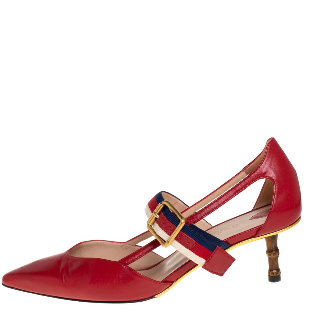 Women's Gucci Red Leather Unia Mary Jane Pumps Size 36