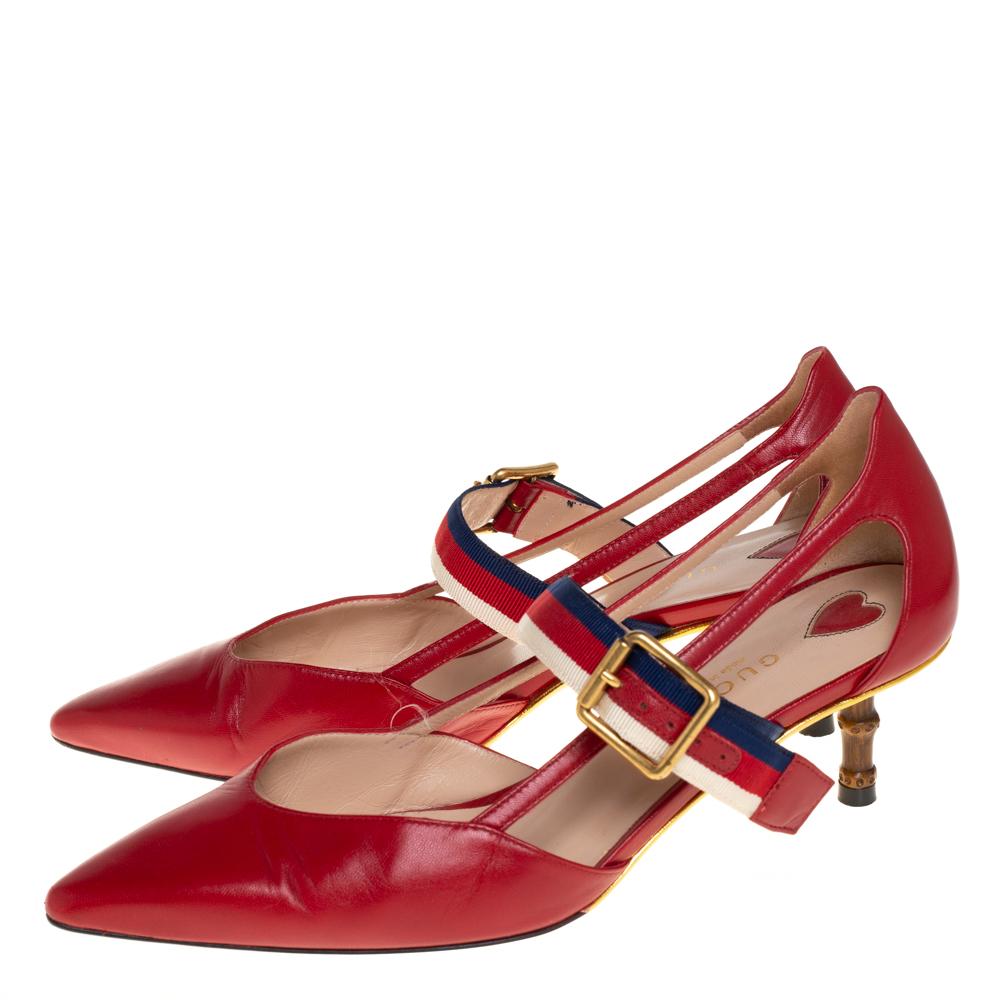 Gucci Red Leather Unia Mary Jane Pumps Size 36 2