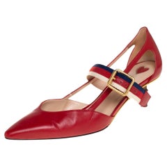 Gucci Red Leather Unia Mary Jane Pumps Size 36