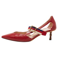 Gucci Red Leather Unia Mary Jane Pumps Size 38