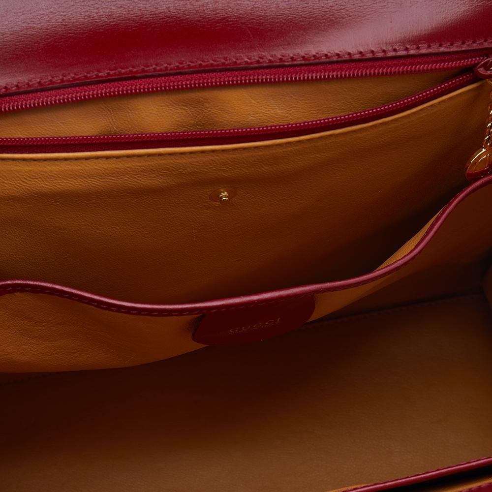 Brown Gucci Red Leather Vintage Kelly Rare Lady Lock Top Handle Bag