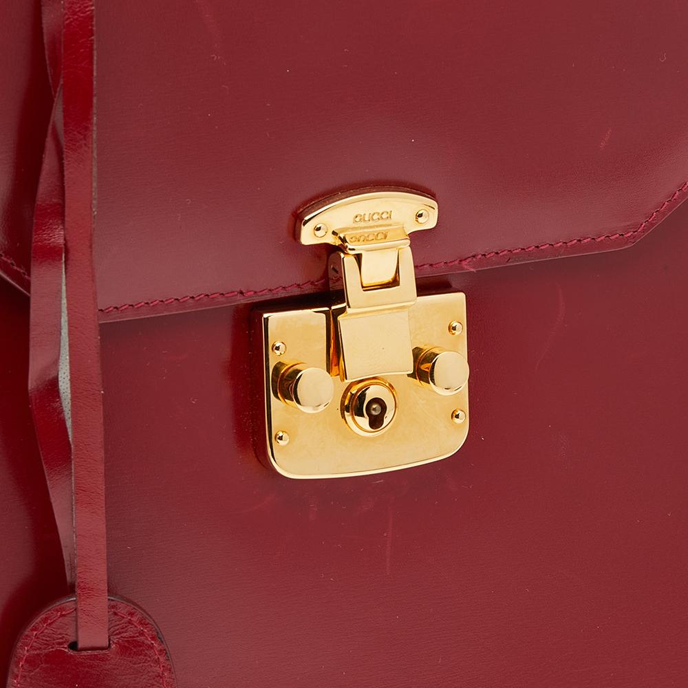 Gucci Red Leather Vintage Kelly Rare Lady Lock Top Handle Bag For Sale ...