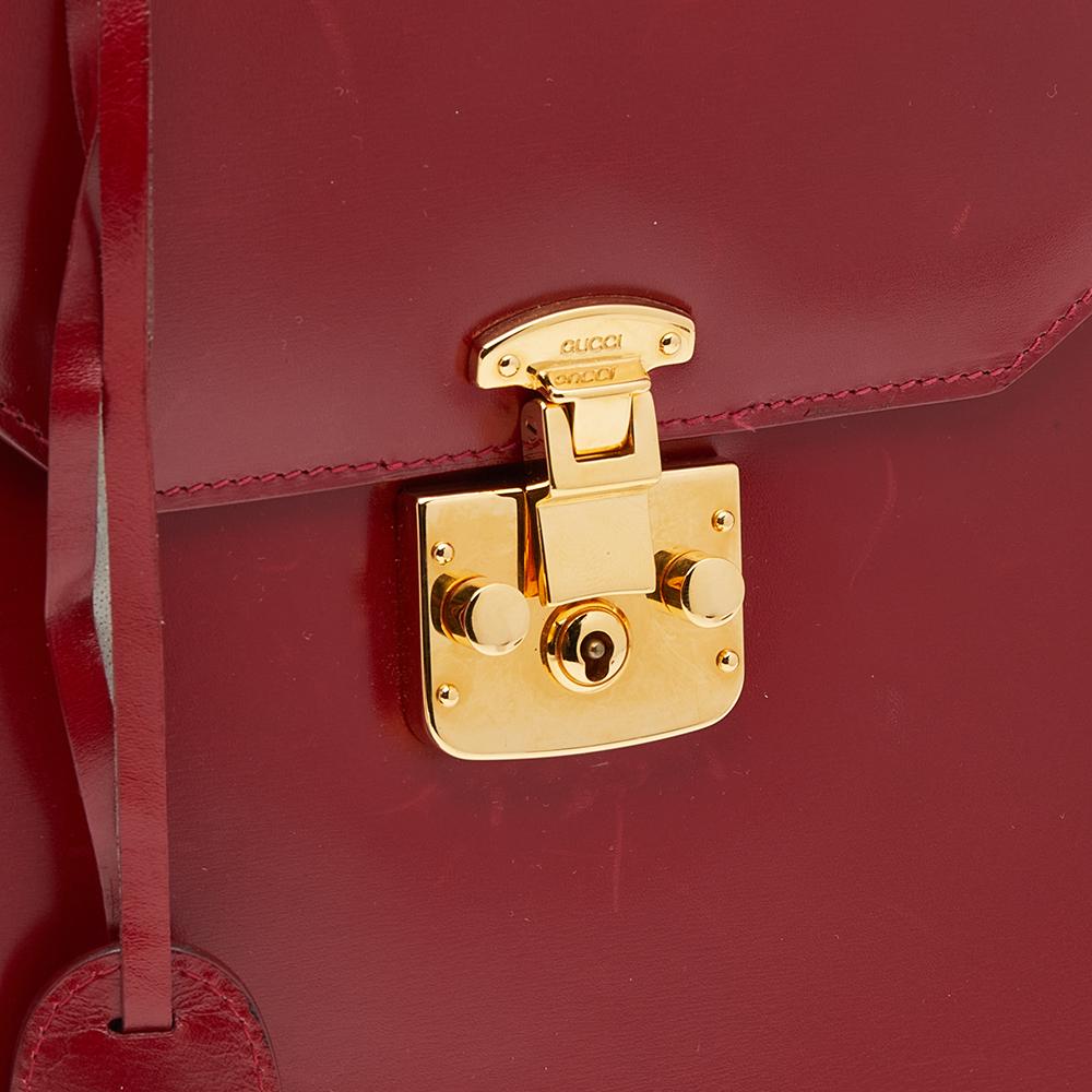 Gucci Red Leather Vintage Kelly Rare Lady Lock Top Handle Bag In Good Condition In Dubai, Al Qouz 2