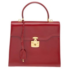 Gucci Red Leather Vintage Kelly Rare Lady Lock Top Handle Bag