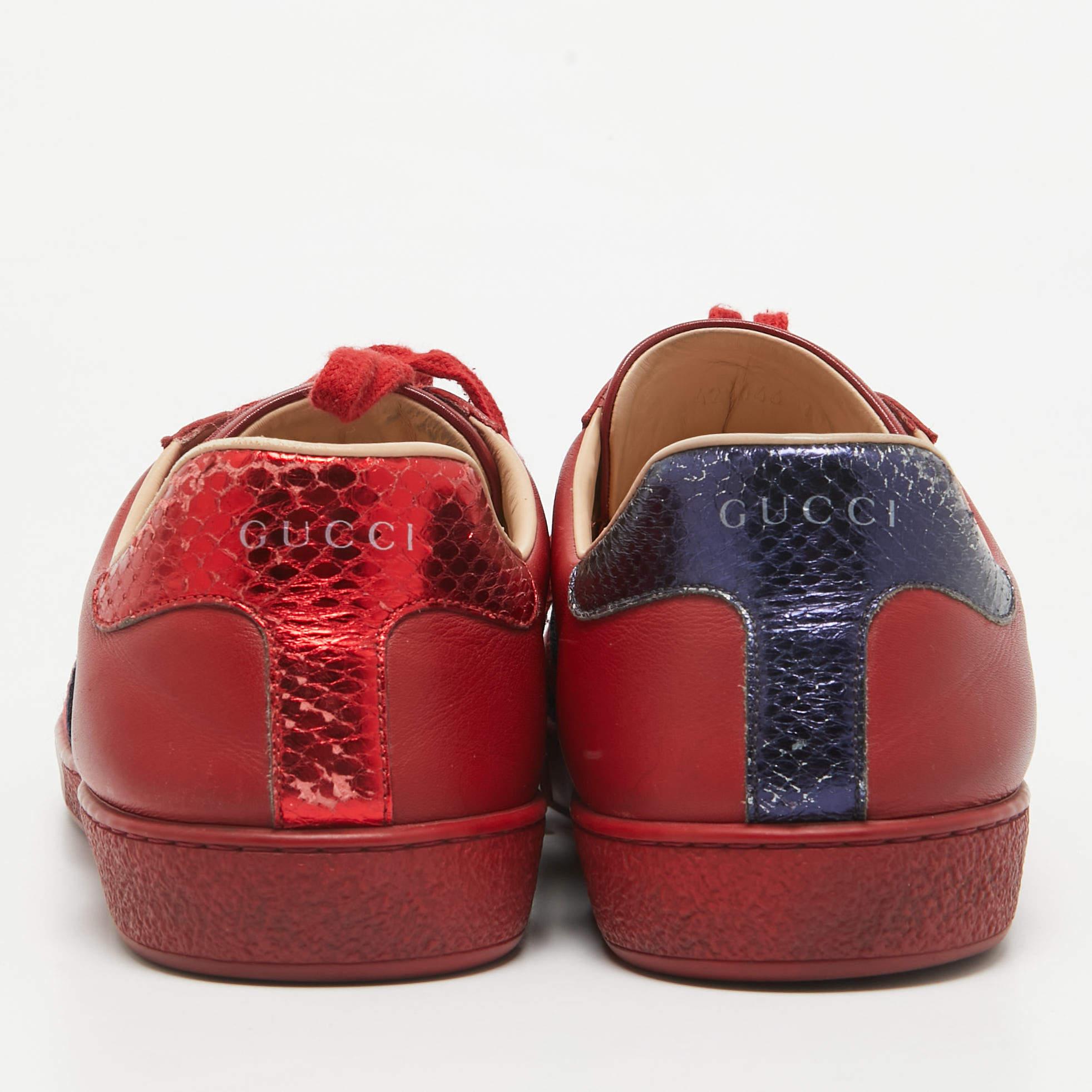 Men's Gucci Red Leather Web Ace Sneakers Size 44.5 For Sale