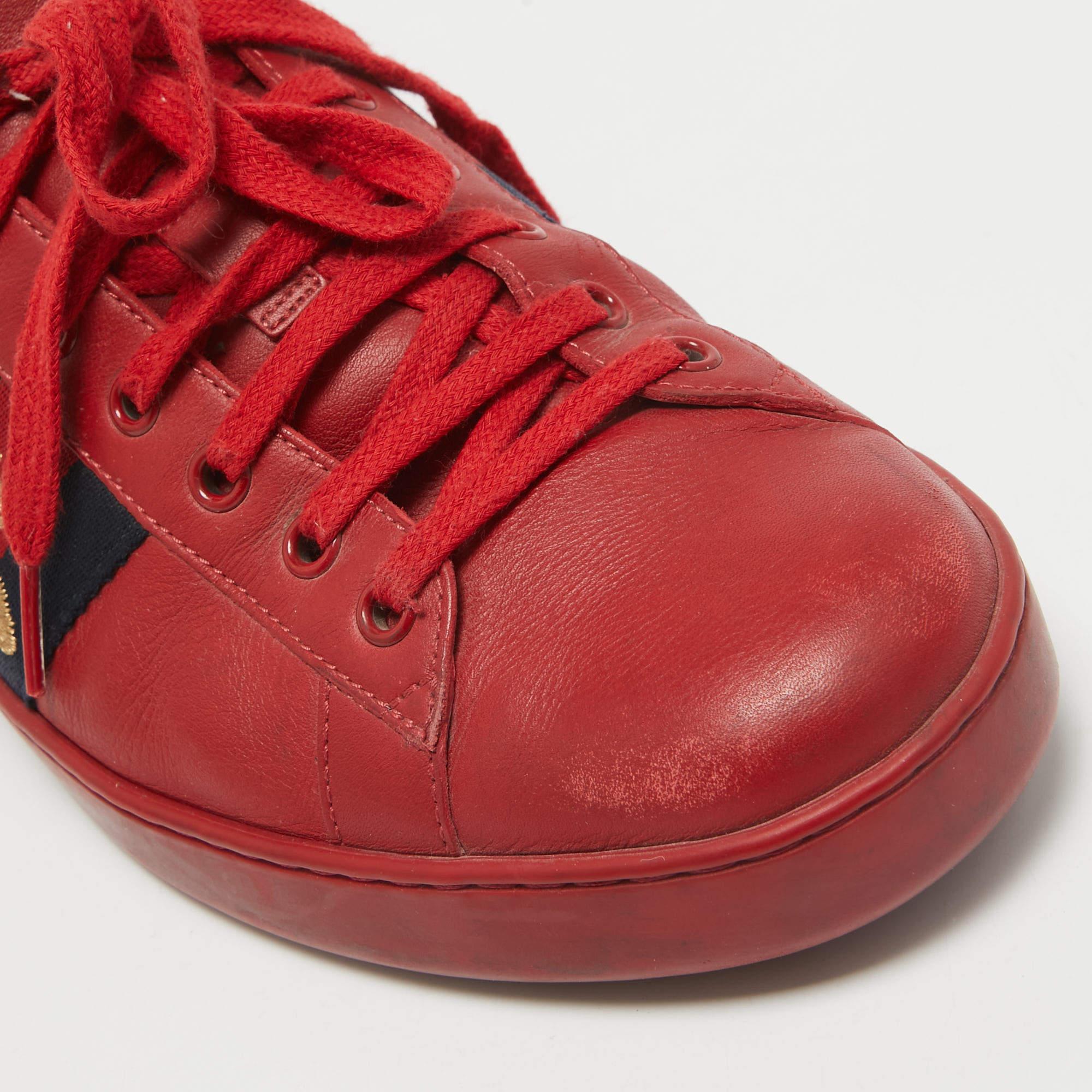 Gucci Red Leather Web Ace Sneakers Size 44.5 For Sale 3