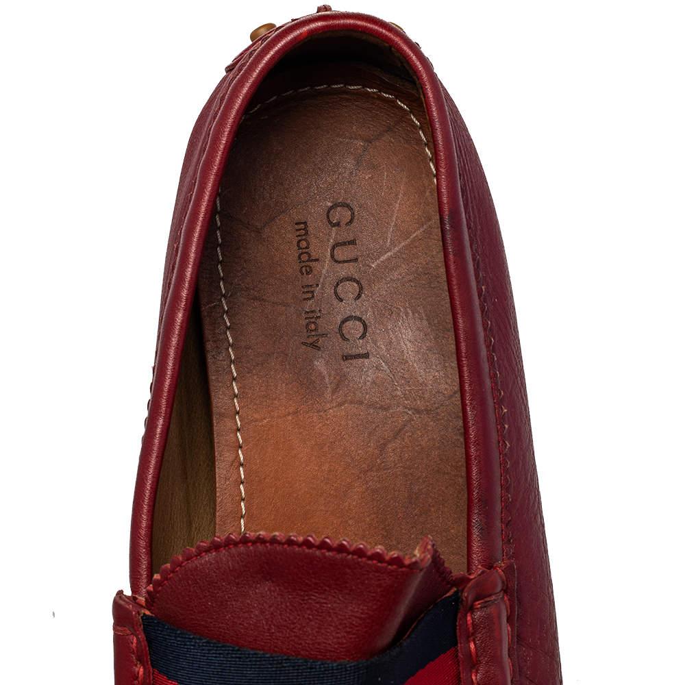 Gucci Red Leather Web Detail Slip On Loafers Size 43.5 For Sale 2