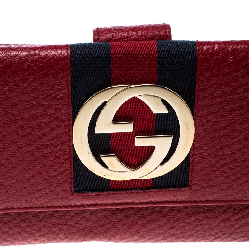 Gucci Red Leather Web GG Interlocking Continental Wallet 6