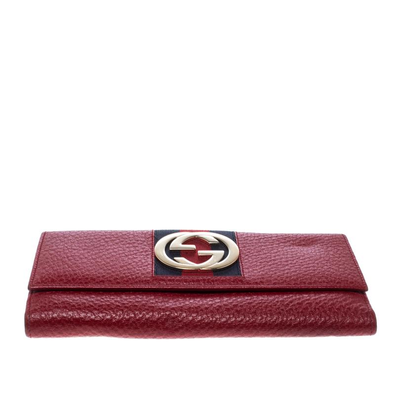 Gucci Red Leather Web GG Interlocking Continental Wallet In Good Condition In Dubai, Al Qouz 2