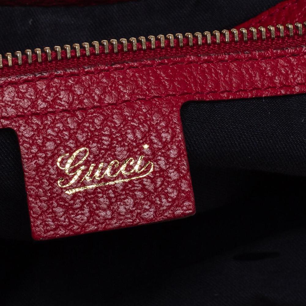 Gucci Red Leather Web Metal Bamboo Tote 6