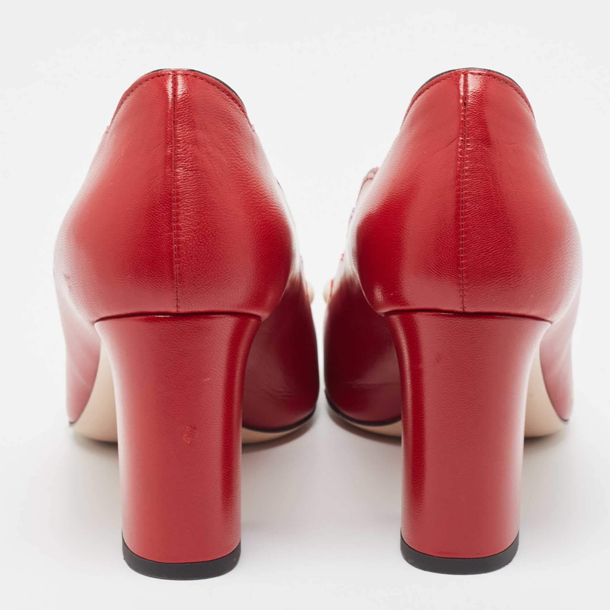 Gucci Red Leather Willow Faux Pearl Block Heel Pumps Size 38 1