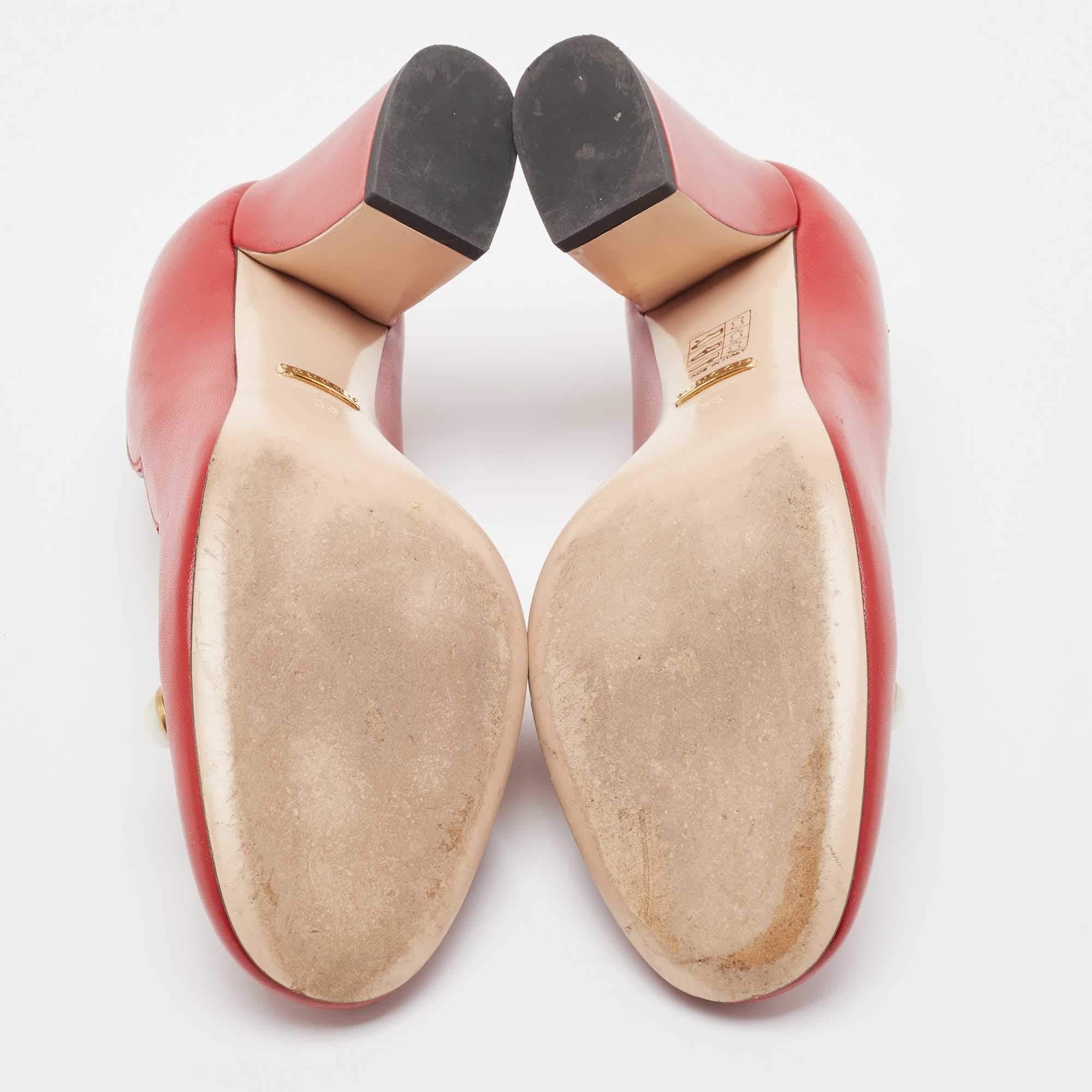 Gucci Red Leather Willow Faux Pearl Block Heel Pumps Size 38 2
