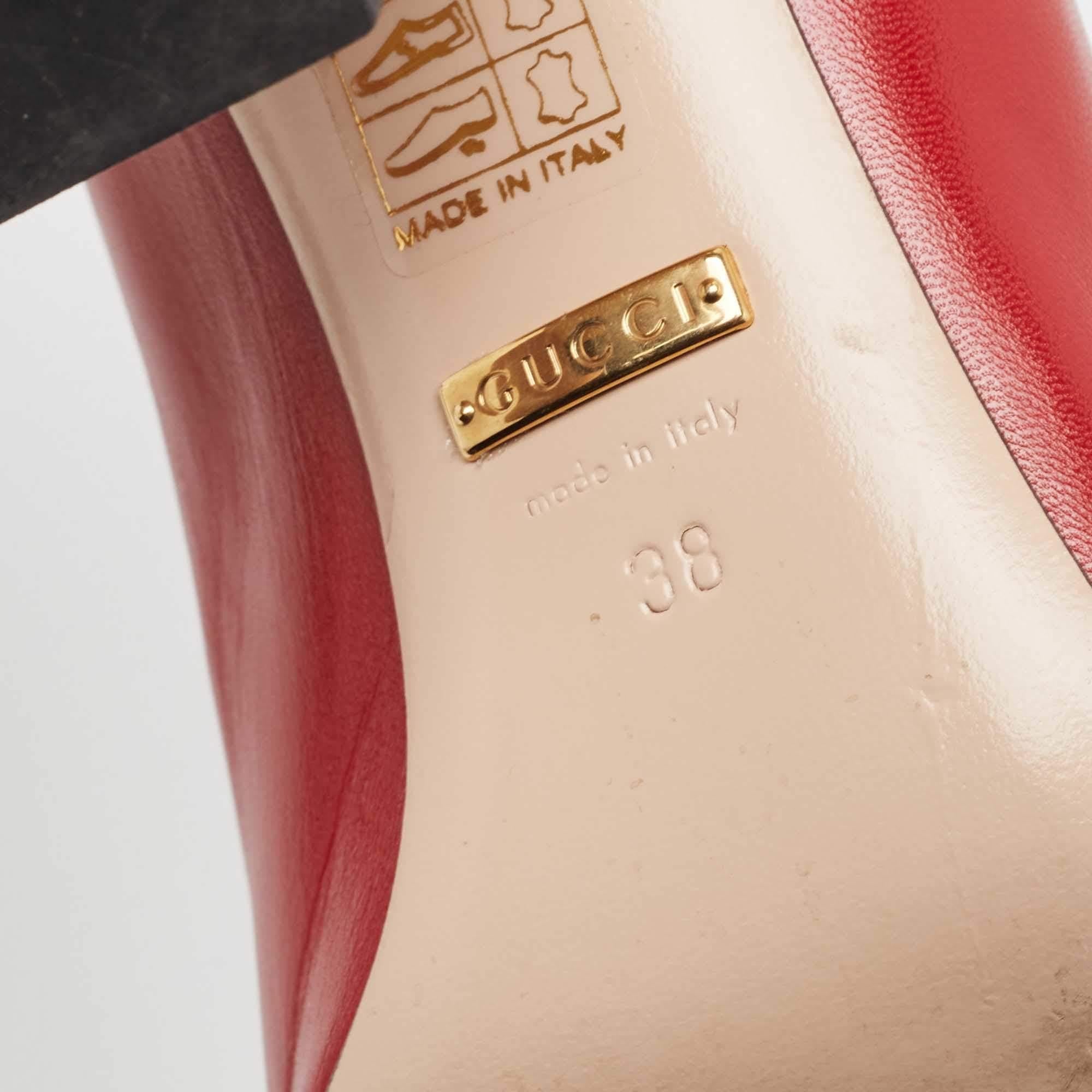 Gucci Red Leather Willow Faux Pearl Block Heel Pumps Size 38 4