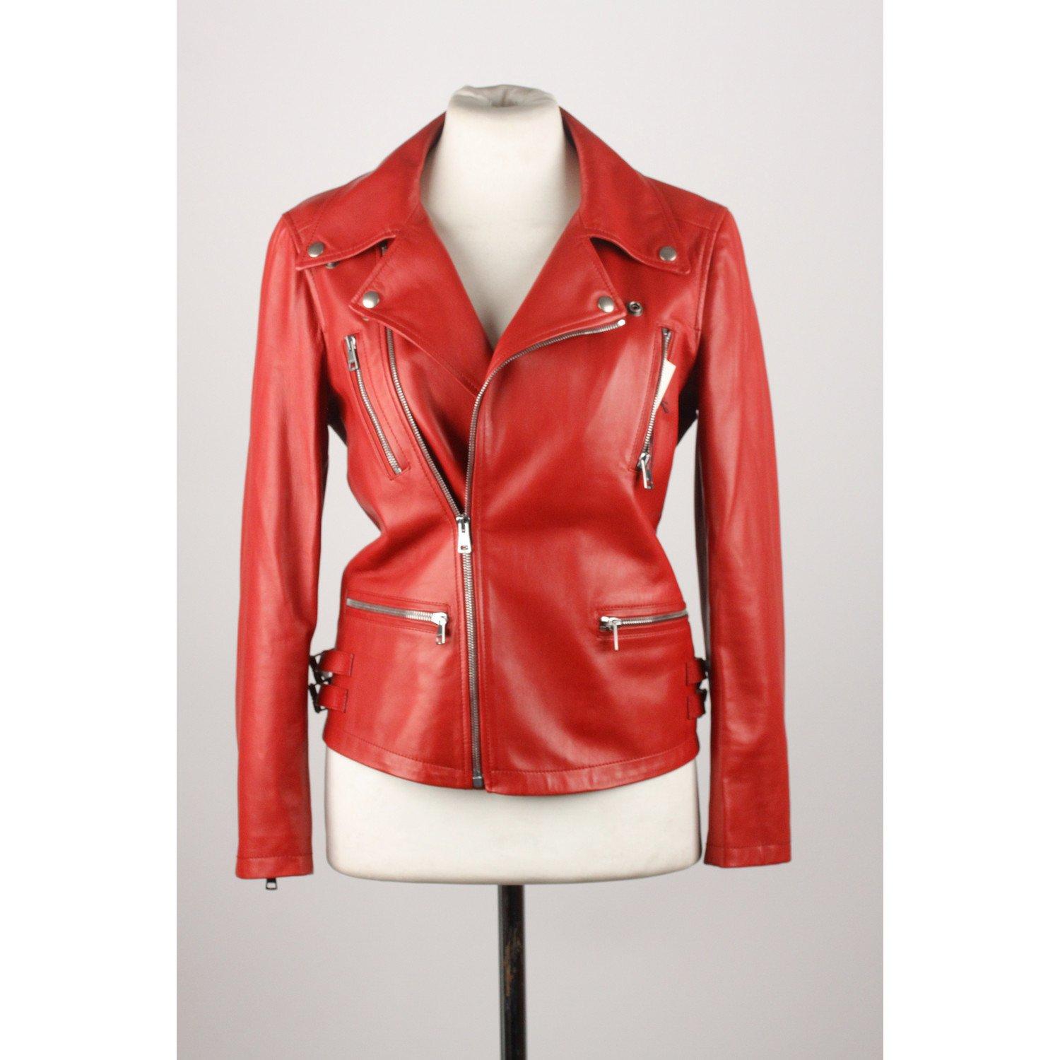 Gucci Red Leather Women Mint Biker Small Jacket Size 38 5