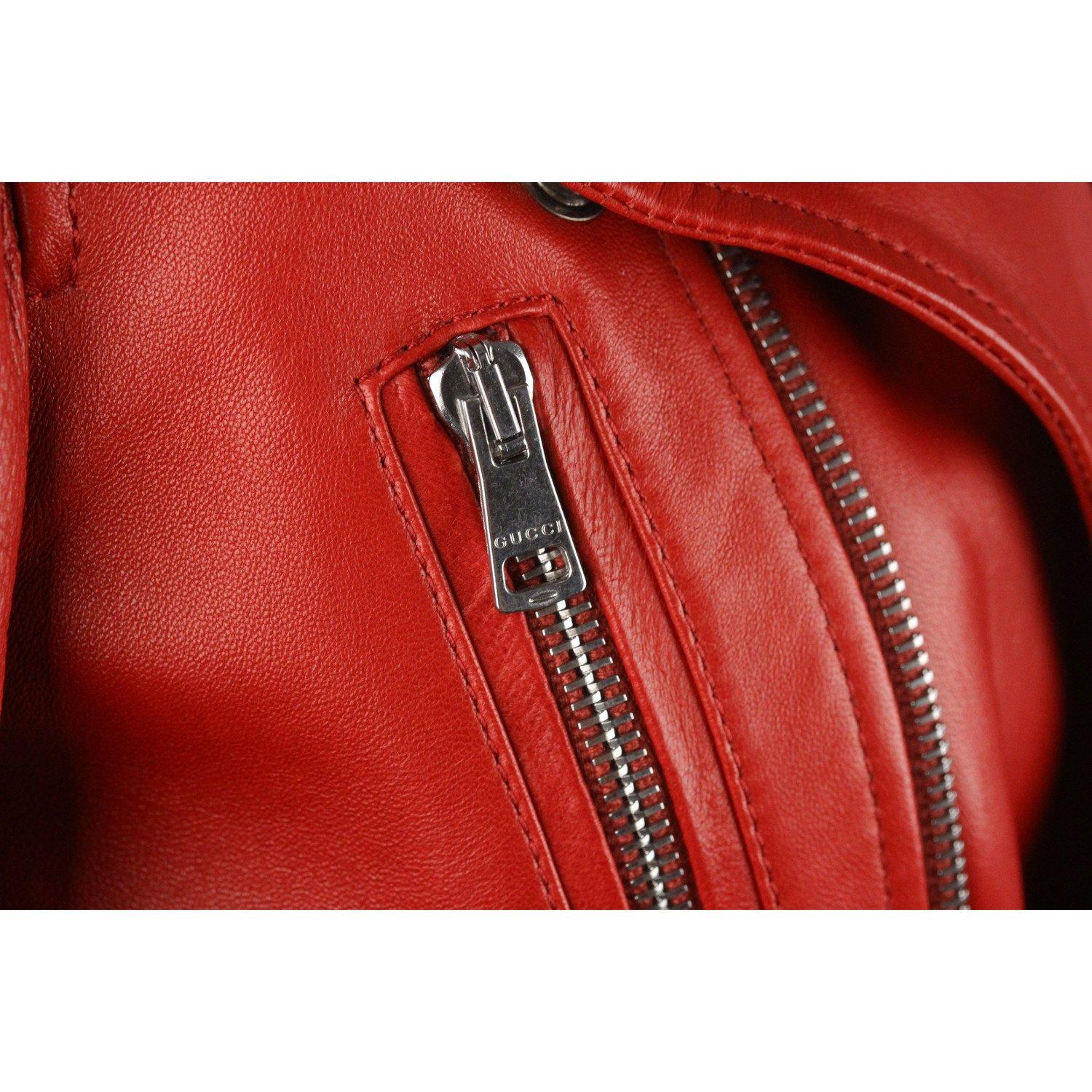 Women's Gucci Red Leather Women Mint Biker Small Jacket Size 38