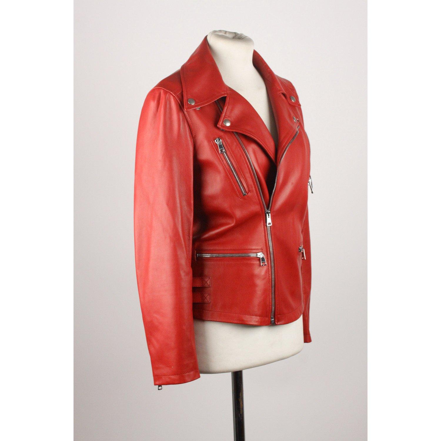 Gucci Red Leather Women Mint Biker Small Jacket Size 38 1